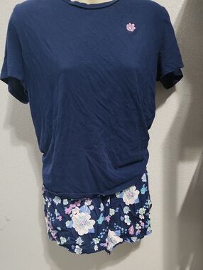 Victoria's Secret Navy Floral Pajama Set with Pink Accent